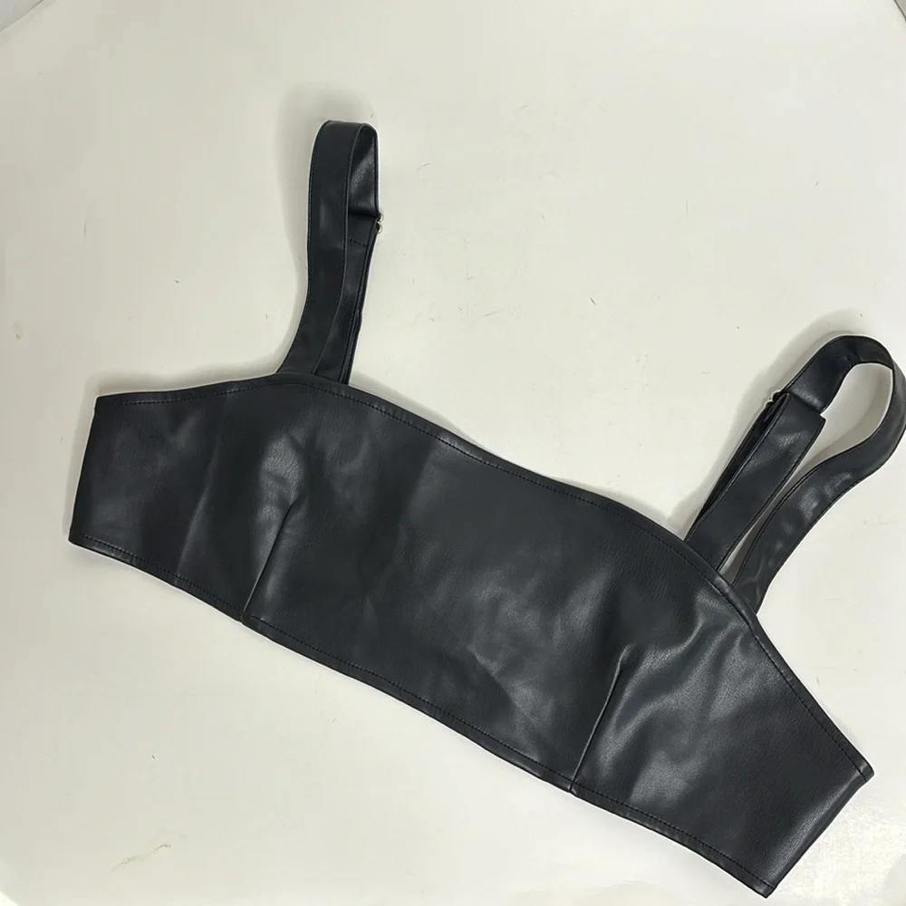 WhoworeWhat | Black Faux Leather Adjustable Bralette | Rebel Undershirt | Biker